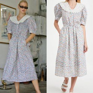 Sea New York Bubbie Puff Sleeve Ditsy Floral Ruffle Midi Dress Size 4